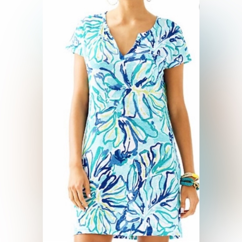 Lilly Pulitzer Duval Dress - Pool Blue Stay Cool - 100% Linen Knit - Lightweight